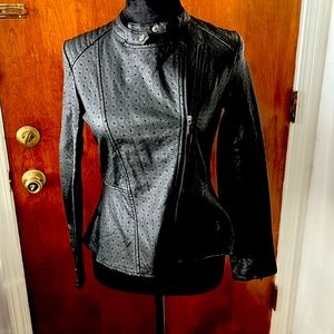 Leather-like jacket.